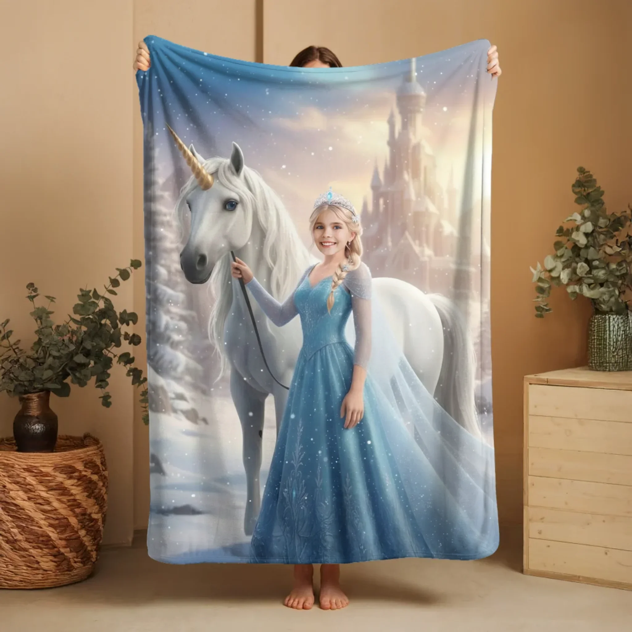 Personalized Blanket – Ice Queen Princess With White Horse - Image 2