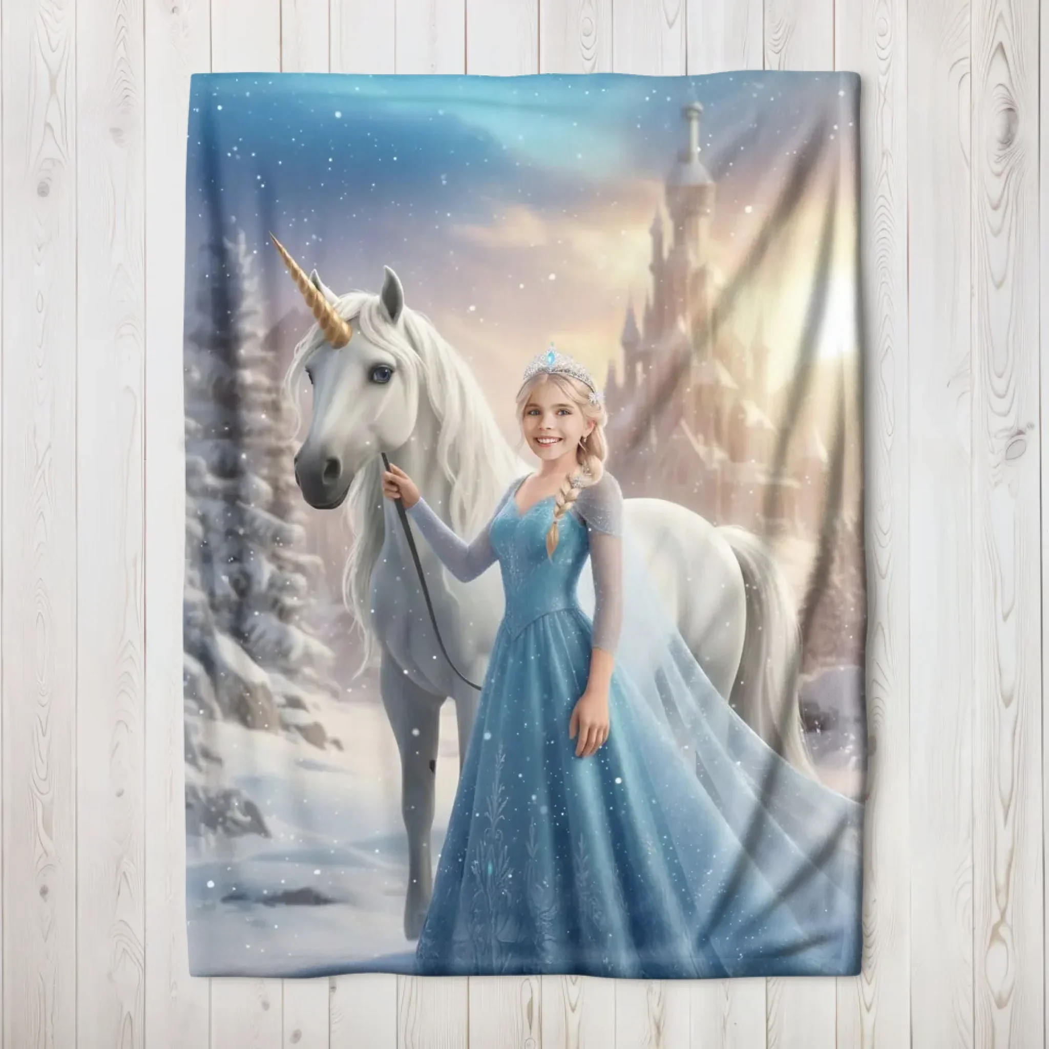 Personalized Blanket – Ice Queen Princess With White Horse - Image 3