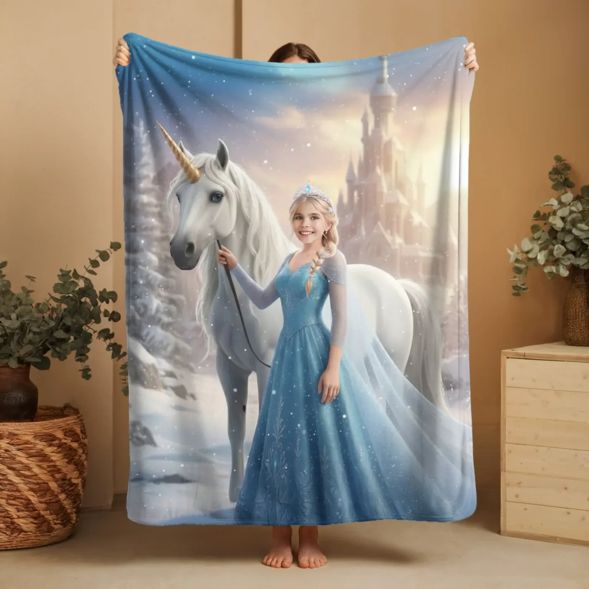 Personalized Blanket – Ice Queen Princess With White Horse - Image 4