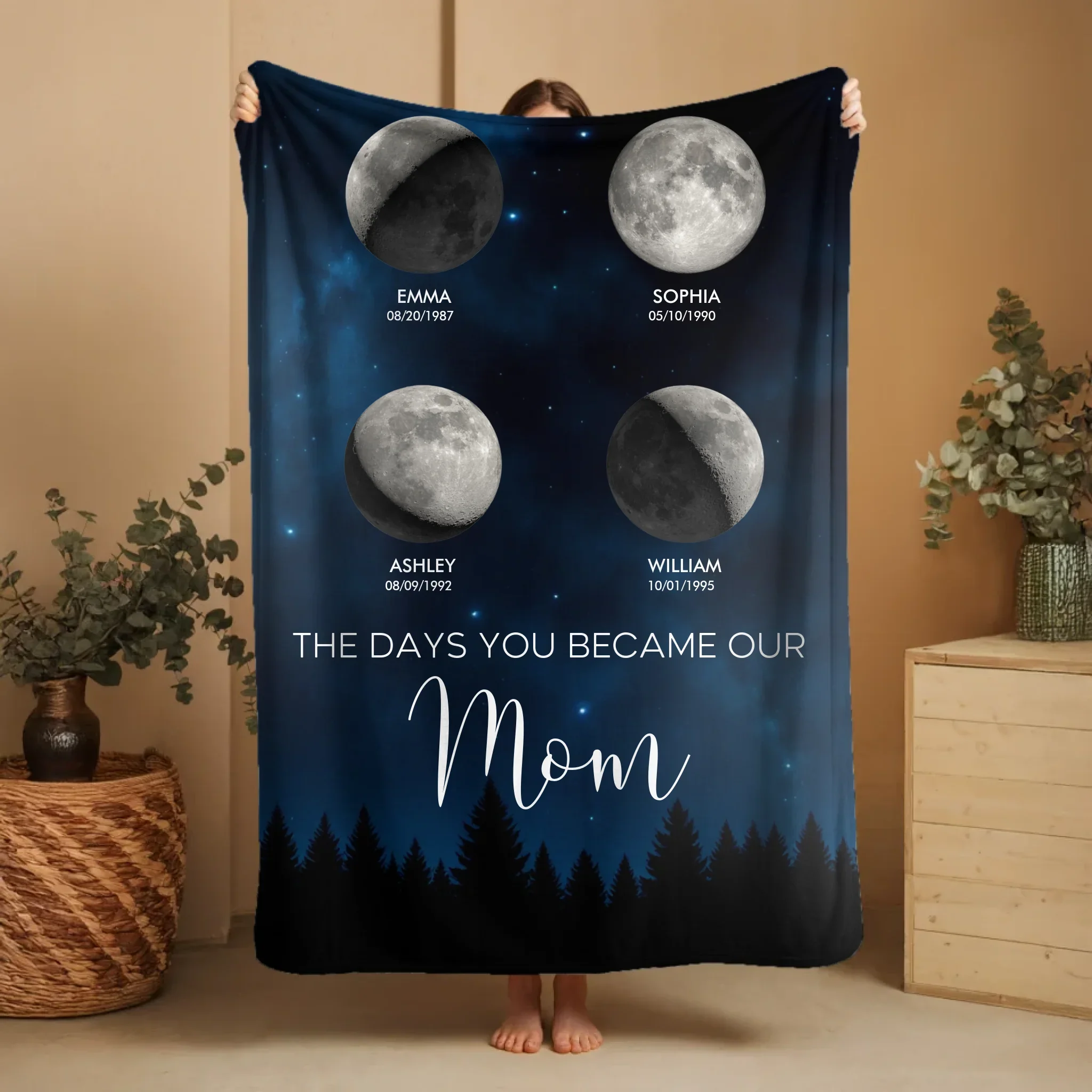 Personalized Blanket – Moon phase - The days you became our mom - vertical - Image 2