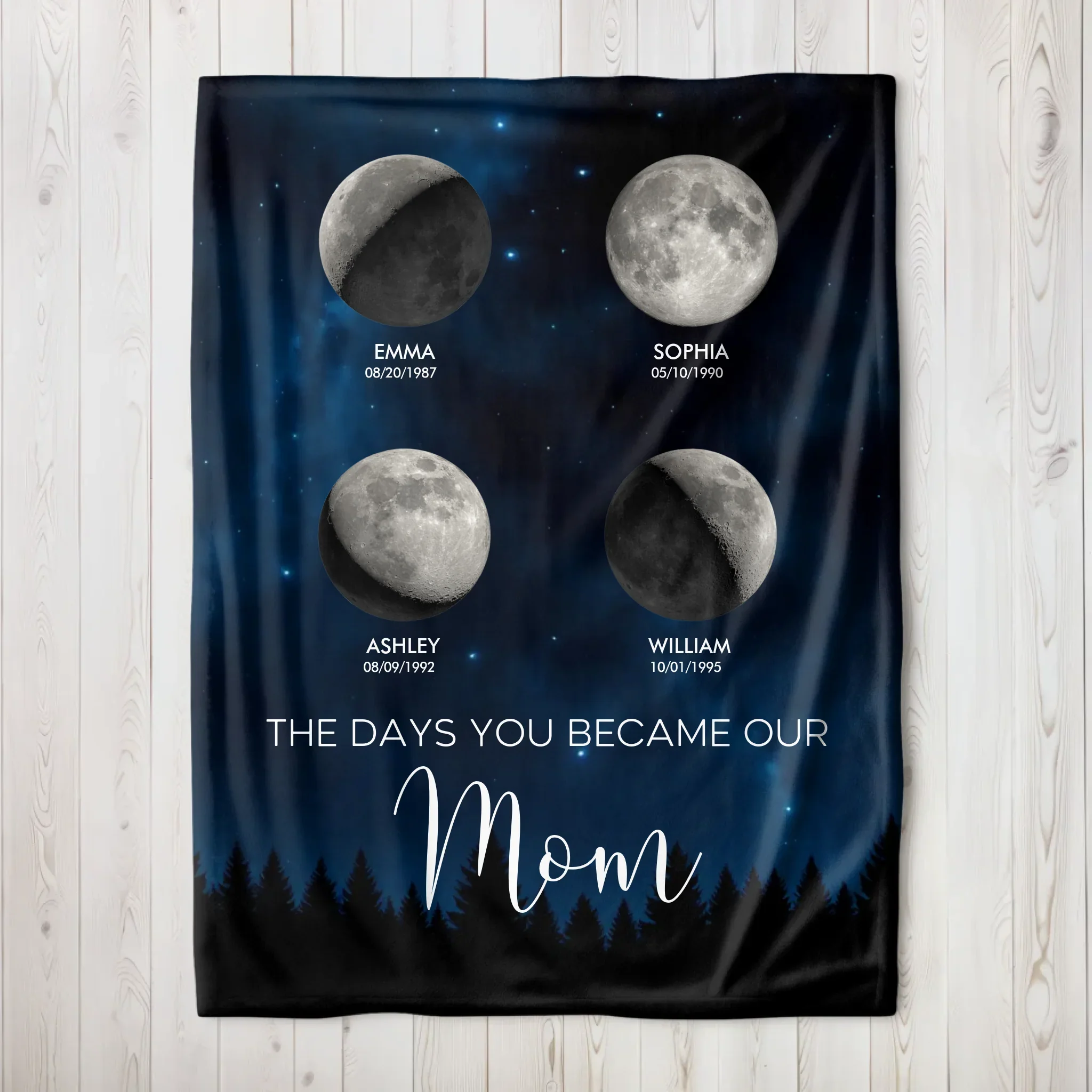 Personalized Blanket – Moon phase - The days you became our mom - vertical - Image 3