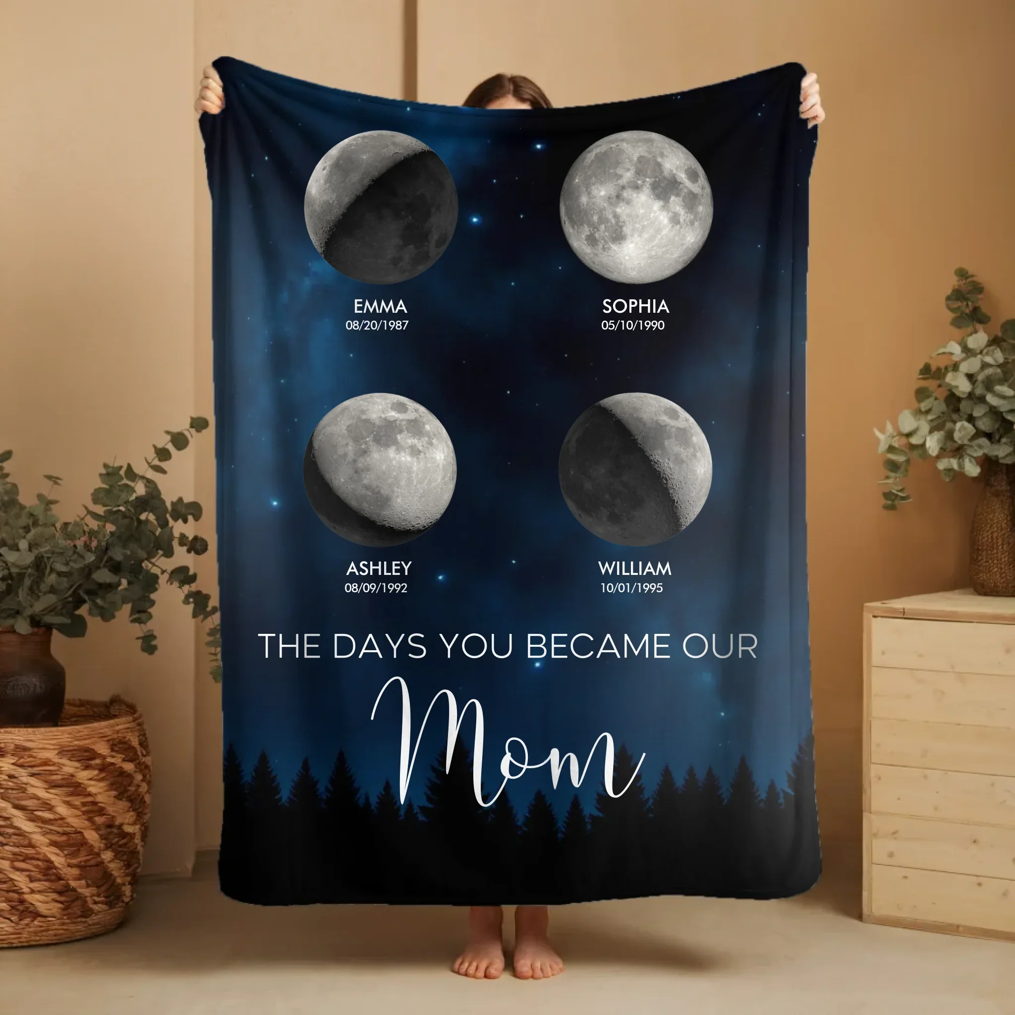 Personalized Blanket – Moon phase - The days you became our mom - vertical - Image 4