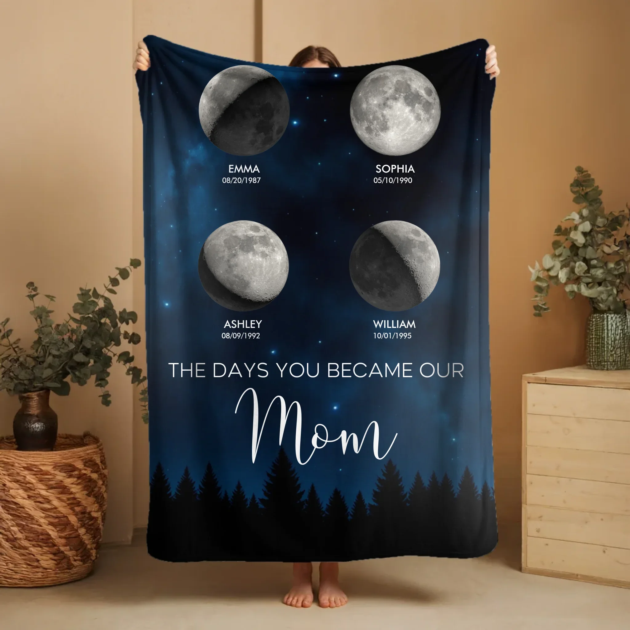Personalized Blanket – Moon phase - The days you became our mom - vertical - Image 7