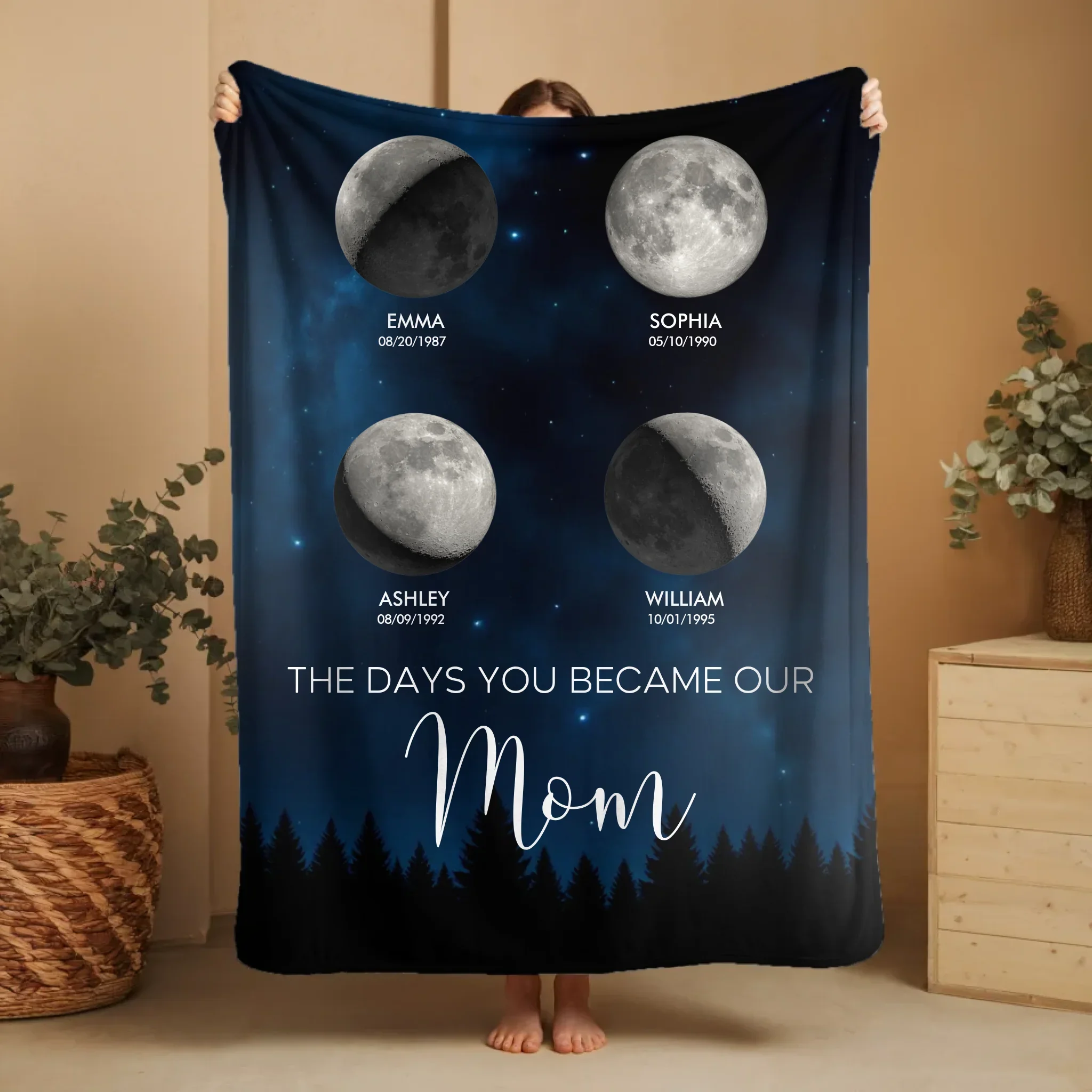 Personalized Blanket – Moon phase - The days you became our mom - vertical - Image 9
