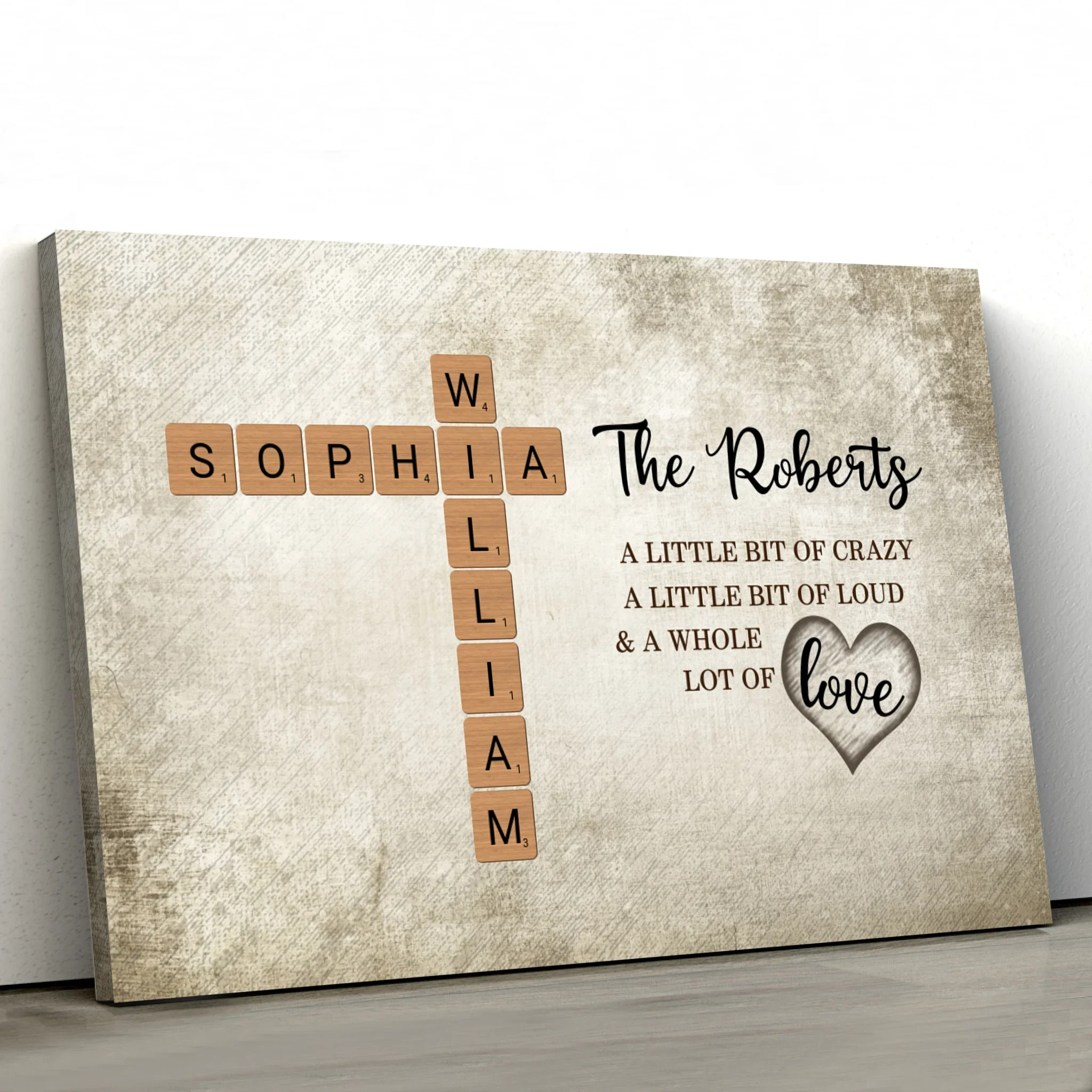 Personalized Canvas "A little bit of crazy, a little bit of loud and a hole lot of love - Crossword Art" - Image 2