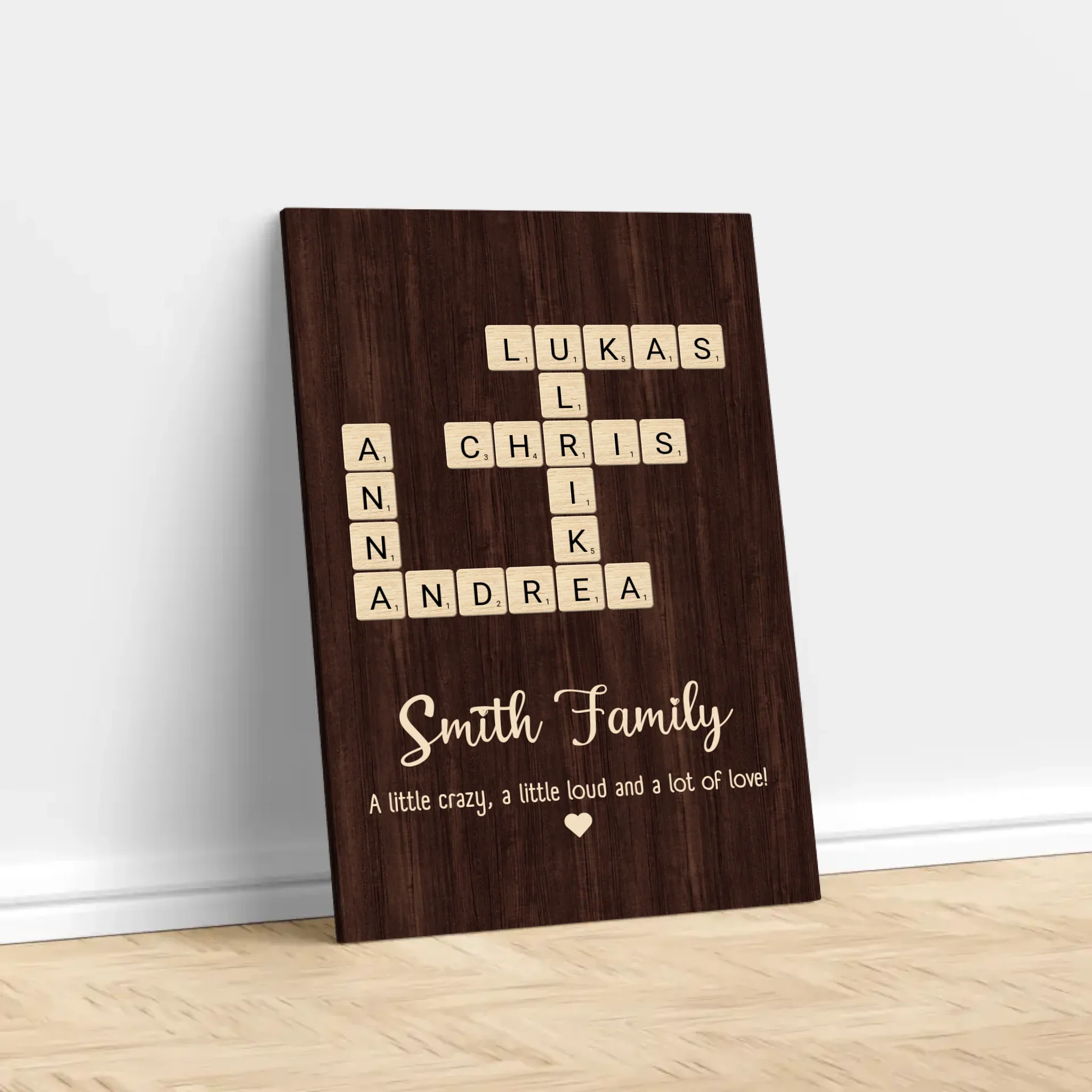 Personalized Canvas "A little bit of crazy, a little bit of loud and a hole lot of love - Vertical Crossword Art" - Image 2