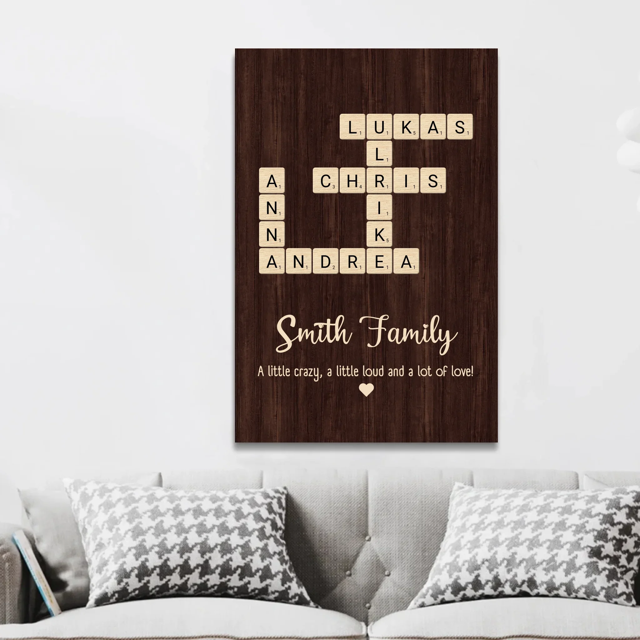 Personalized Canvas "A little bit of crazy, a little bit of loud and a hole lot of love - Vertical Crossword Art" - Image 3