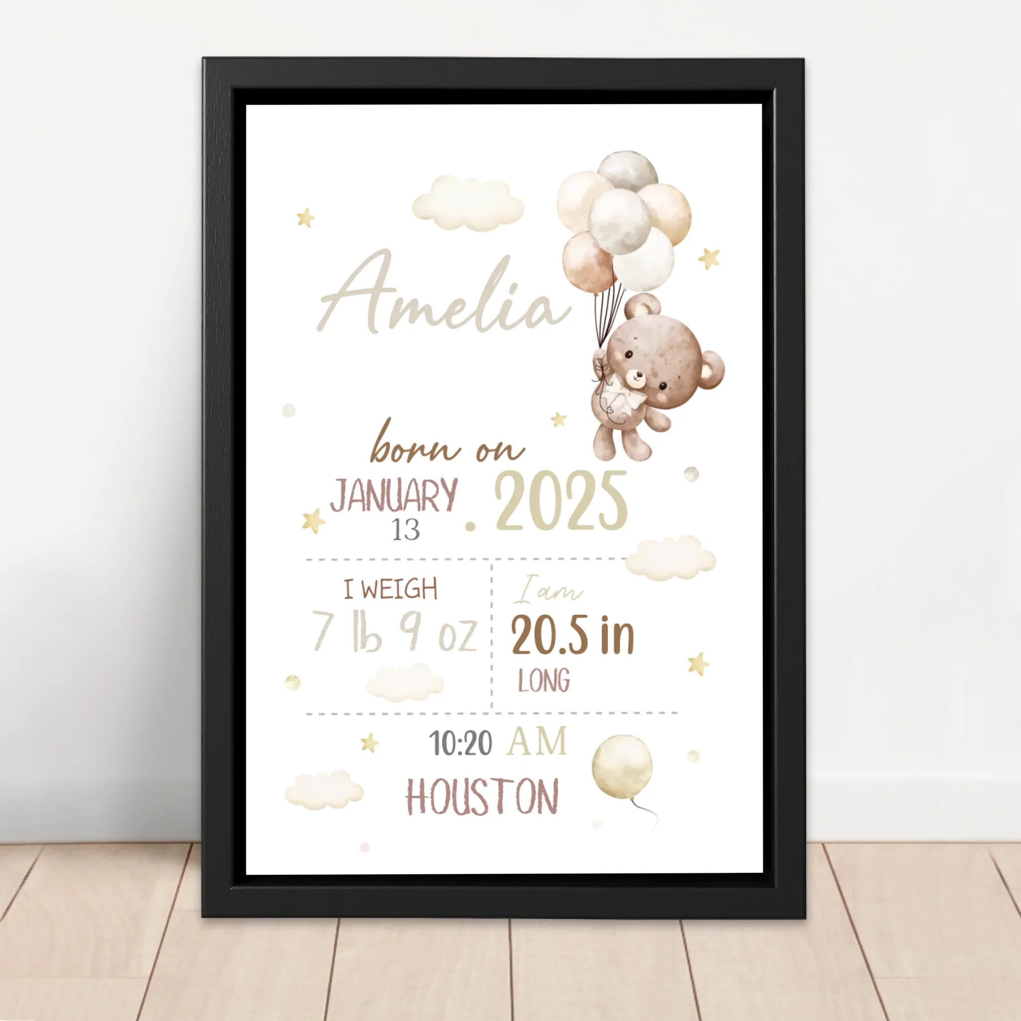 Personalized Canvas – Baby Birth Teddy Bear Announcement - Image 4