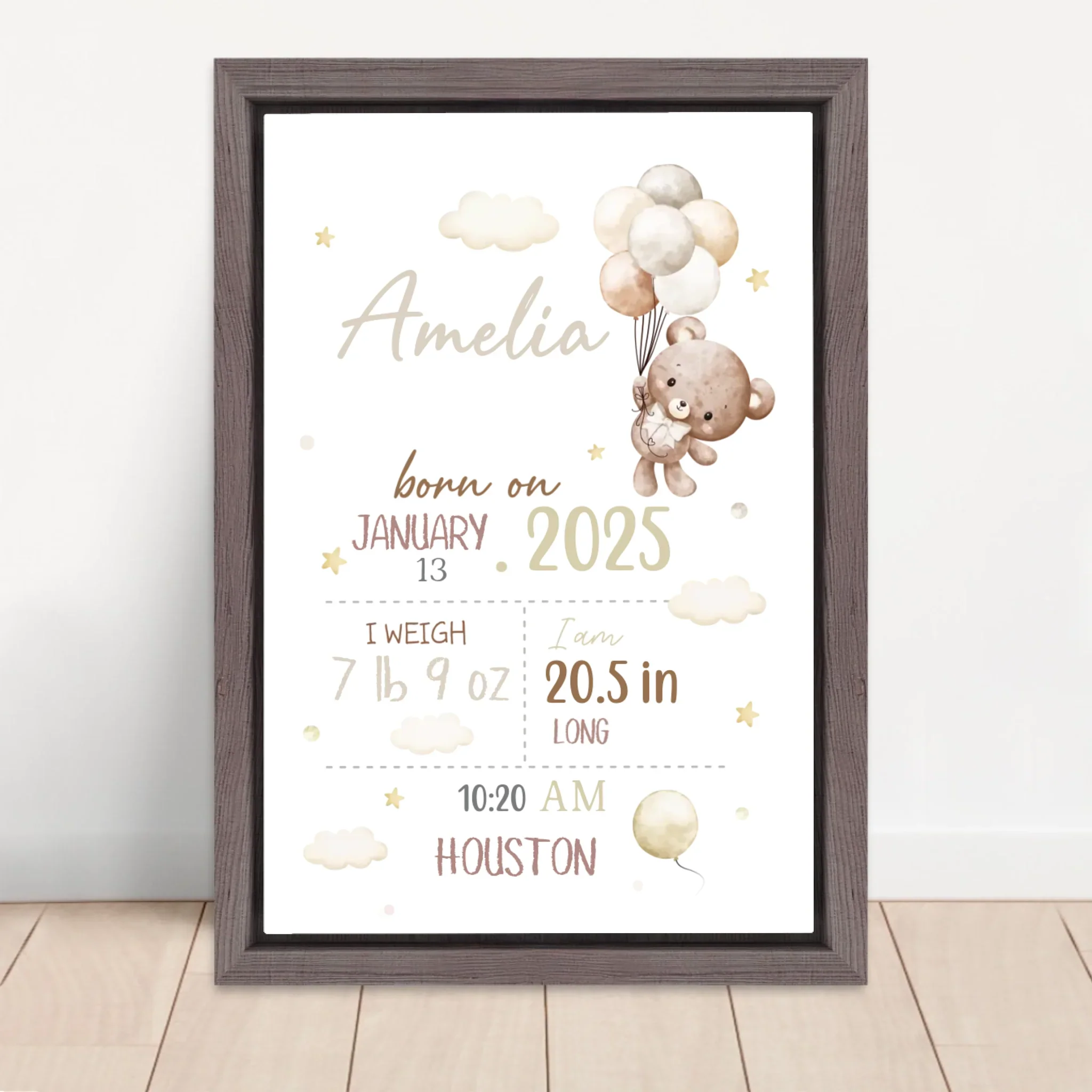 Personalized Canvas – Baby Birth Teddy Bear Announcement - Image 5