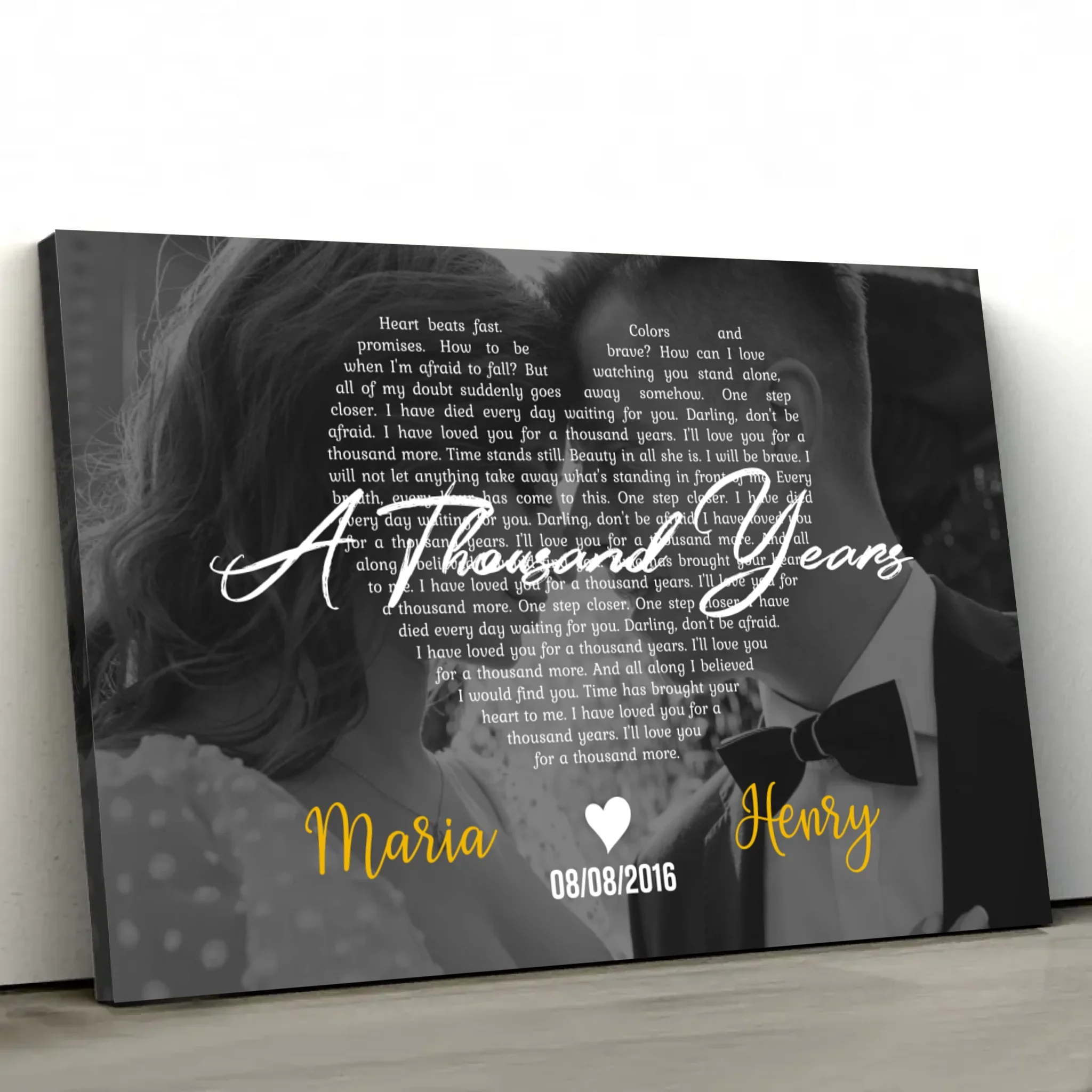 Personalized Canvas – Heart-Shaped B&W Song Lyrics - Image 2