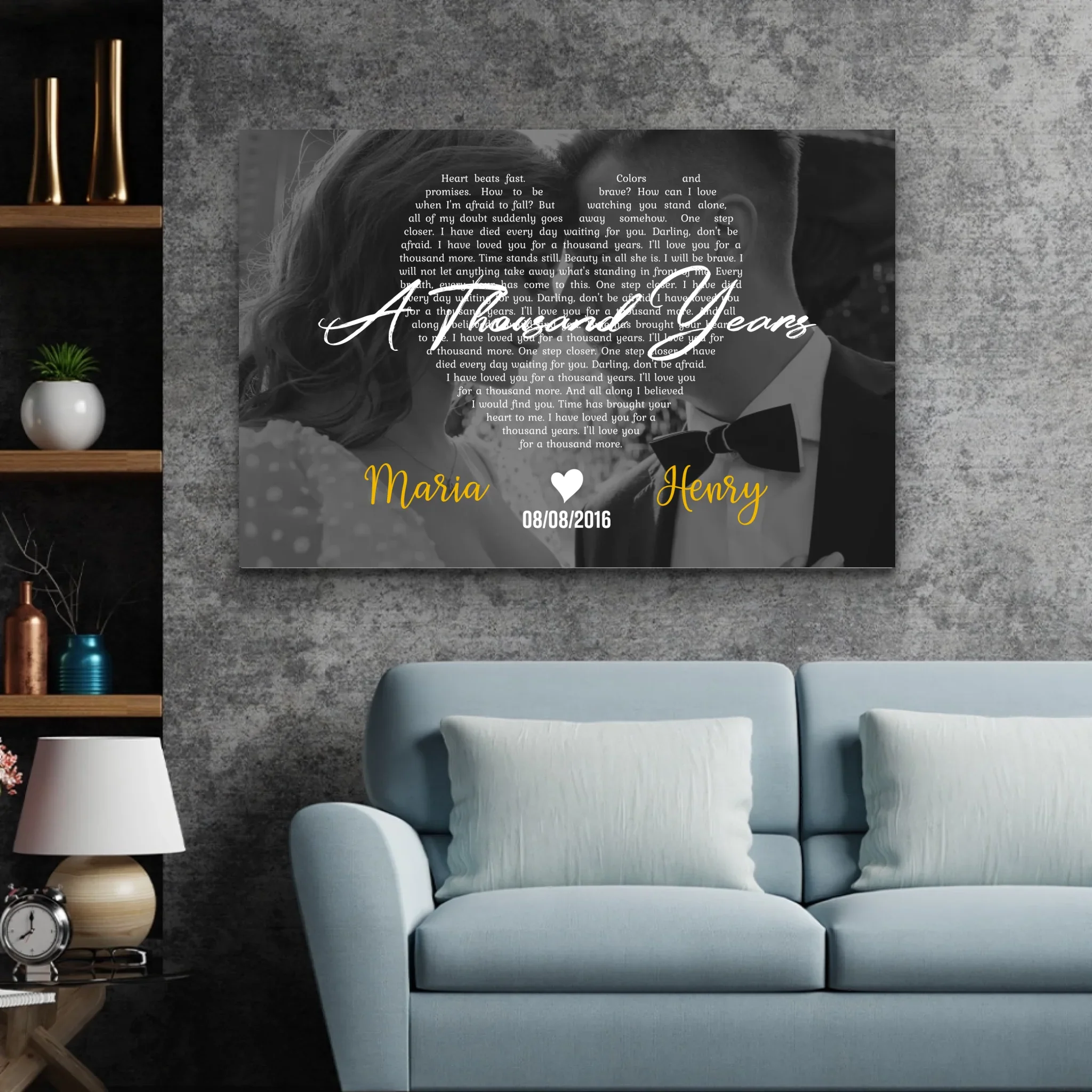 Personalized Canvas – Heart-Shaped B&W Song Lyrics - Image 4