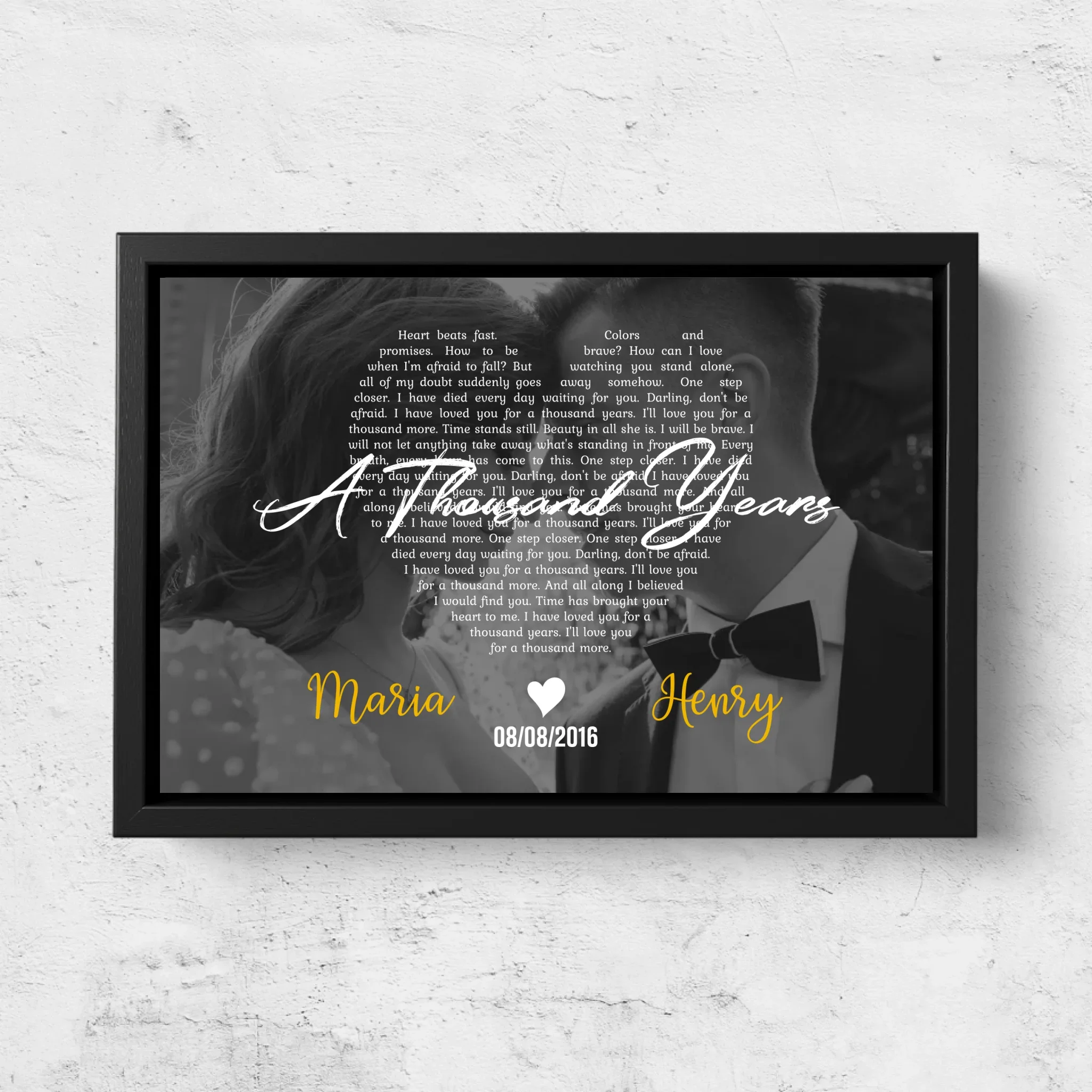 Personalized Canvas – Heart-Shaped B&W Song Lyrics - Image 5