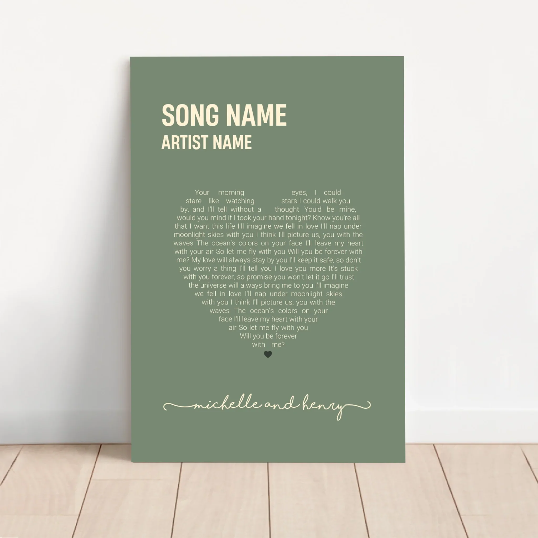 Personalized Canvas – Heart-Shaped Song Lyrics