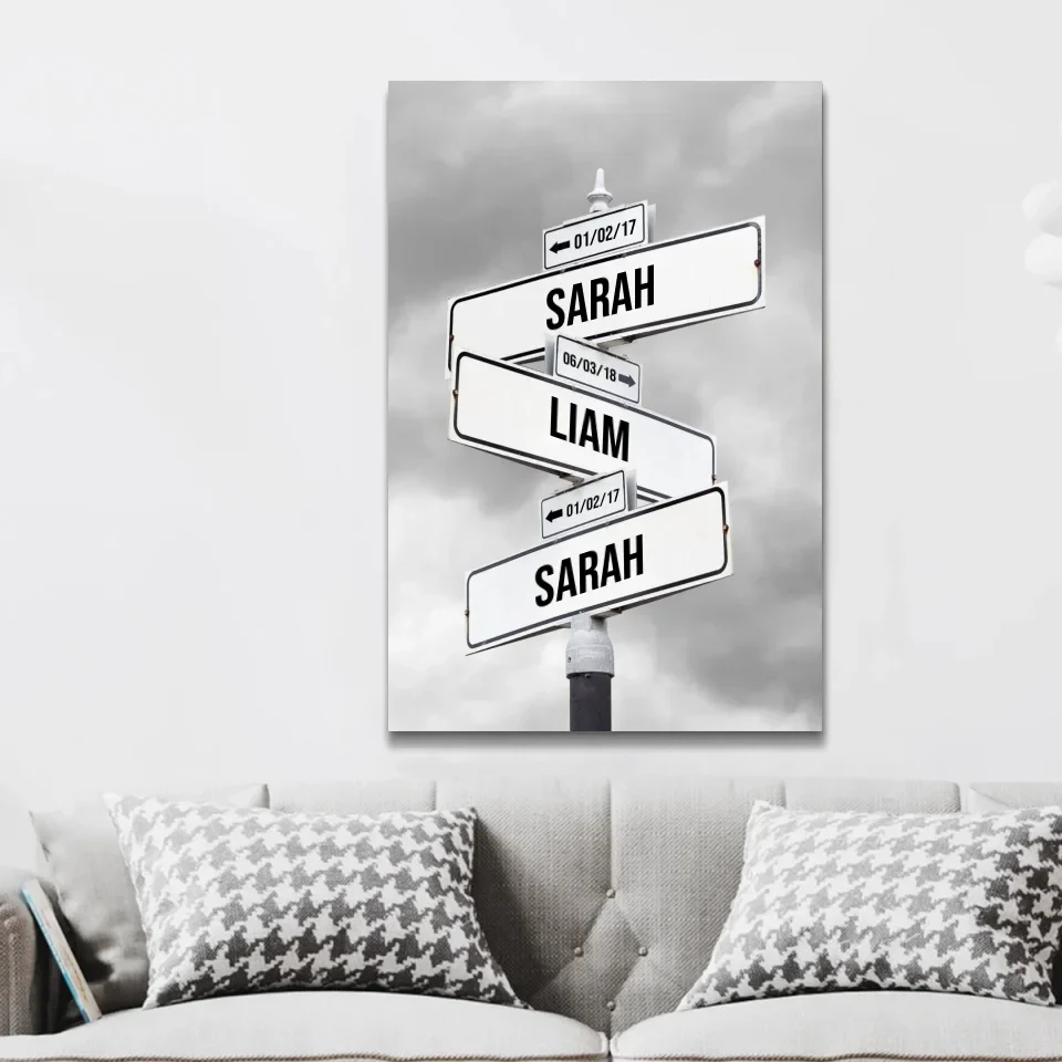 Personalized Canvas "Retro Street Sign with date of birth of children" - Image 2